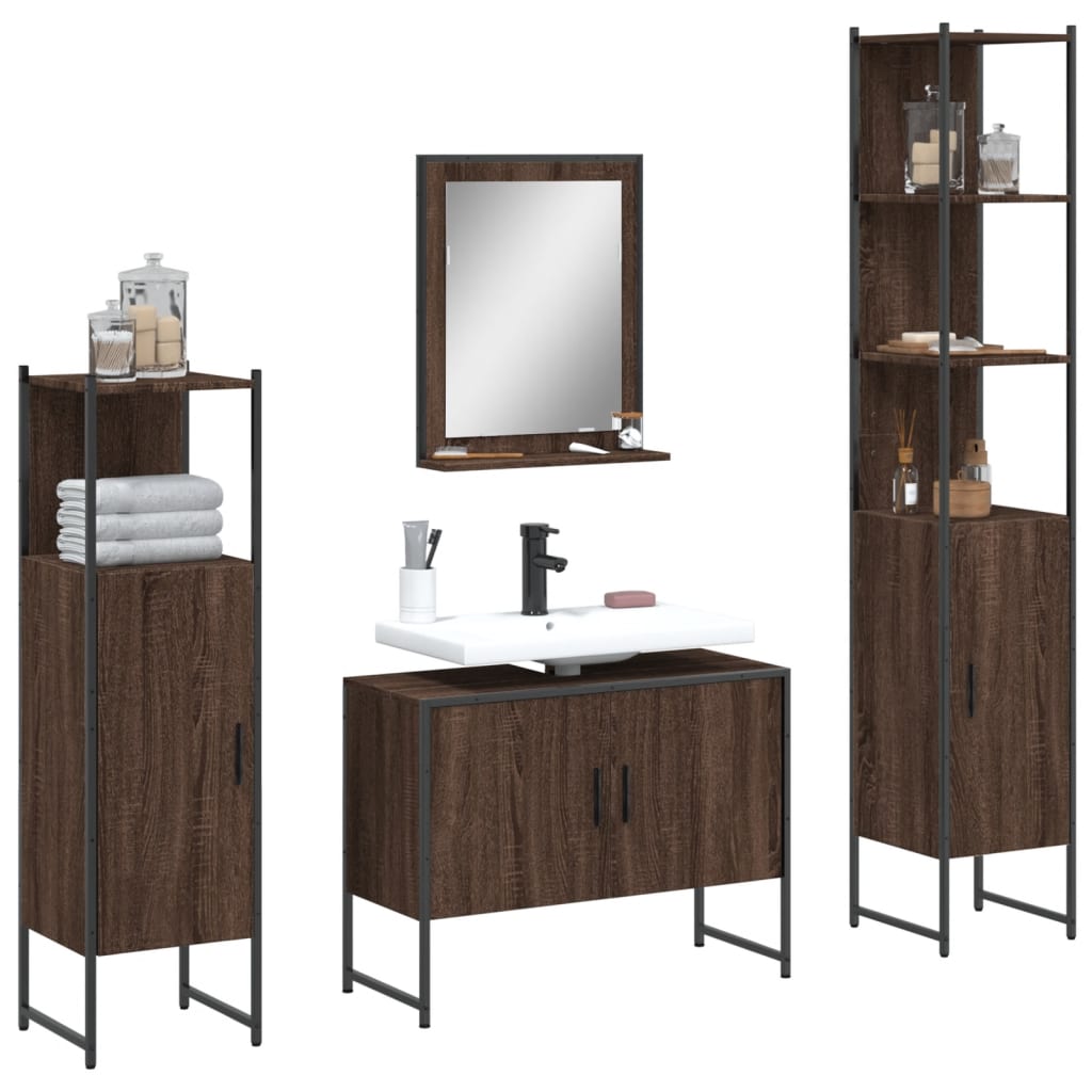 4 Piece Bathroom Cabinet Set Engineered Wood