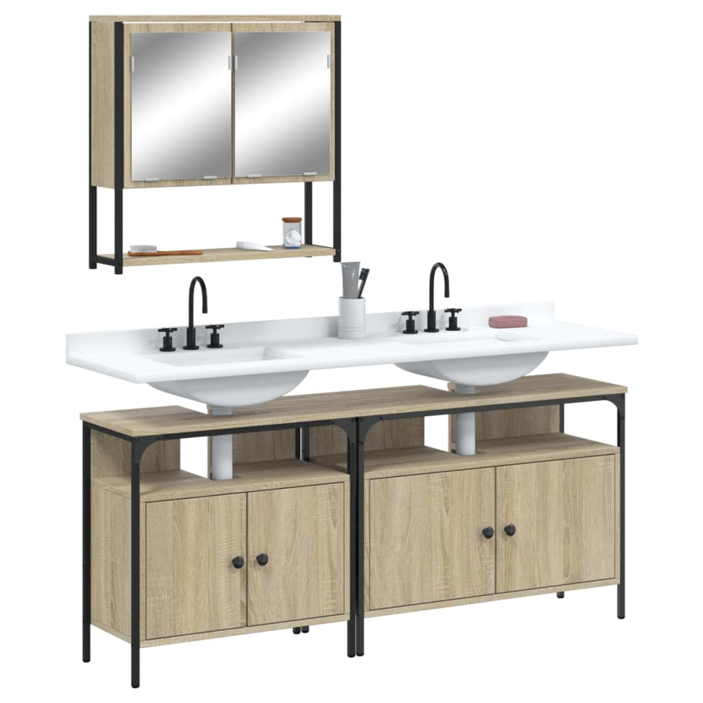 3 Piece Bathroom Furniture Set Engineered Wood