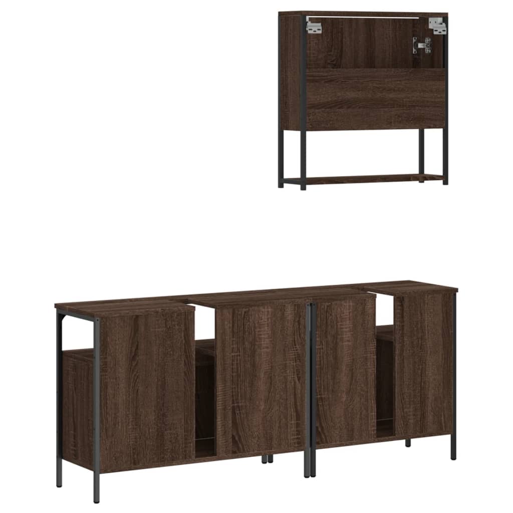 3 Piece Bathroom Furniture Set Engineered Wood