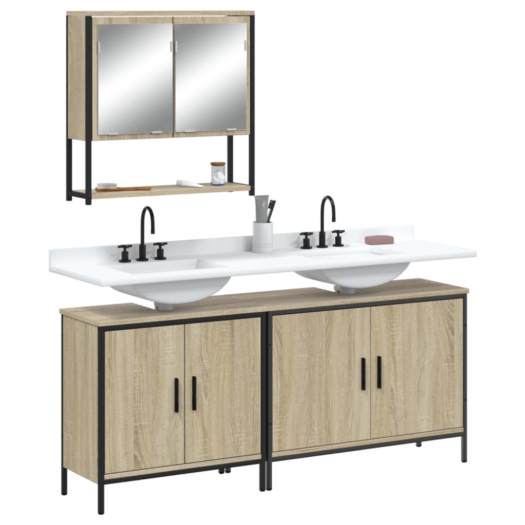 3 Piece Bathroom Furniture Set Engineered Wood