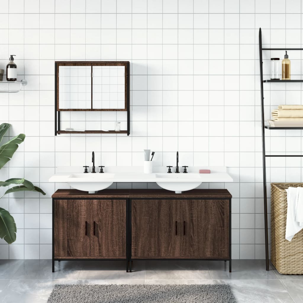 3 Piece Bathroom Furniture Set Engineered Wood