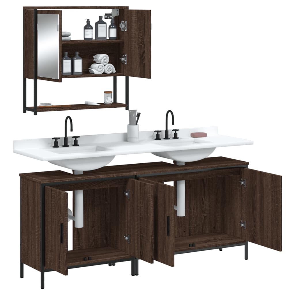 3 Piece Bathroom Furniture Set Engineered Wood