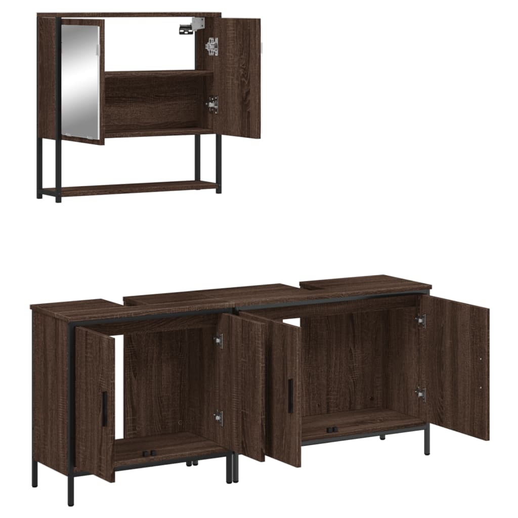 3 Piece Bathroom Furniture Set Engineered Wood