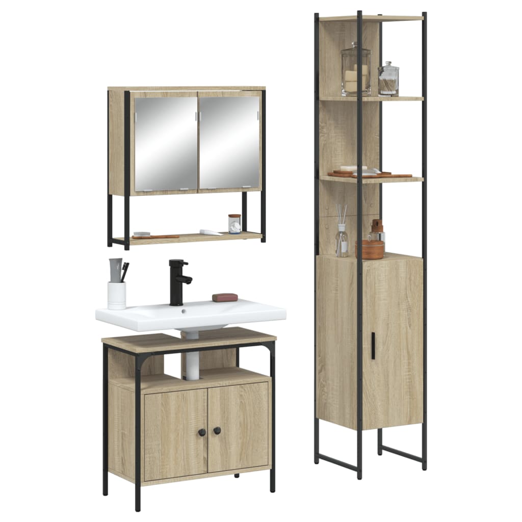 3 Piece Bathroom Furniture Set Engineered Wood