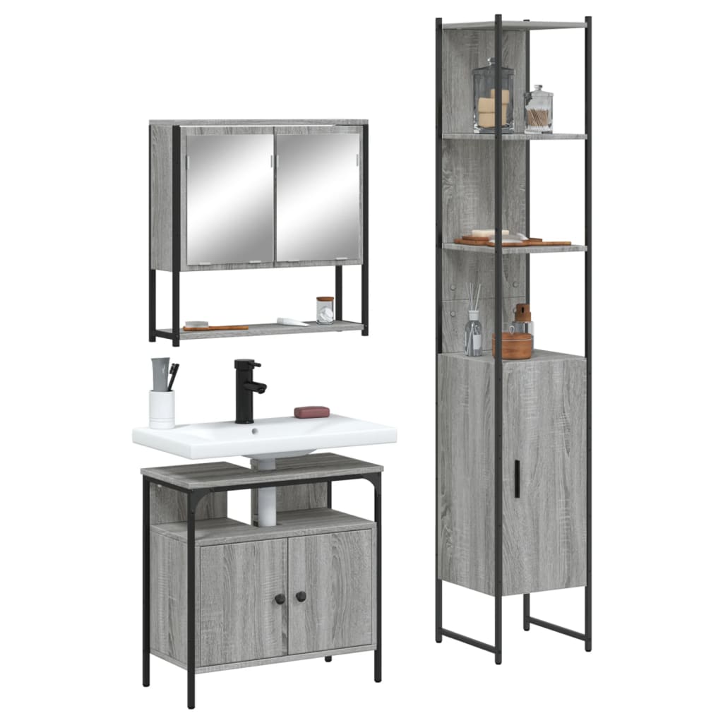 3 Piece Bathroom Furniture Set Engineered Wood