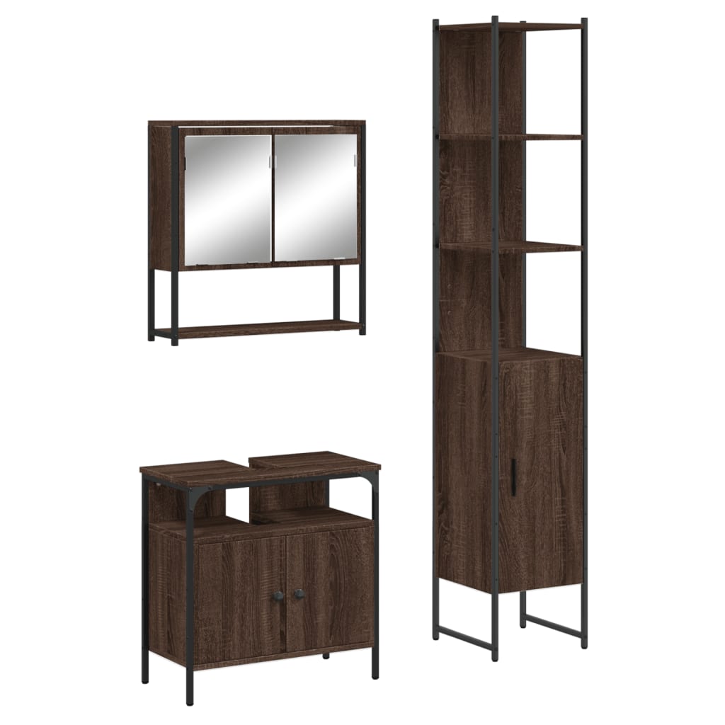 3 Piece Bathroom Furniture Set Engineered Wood