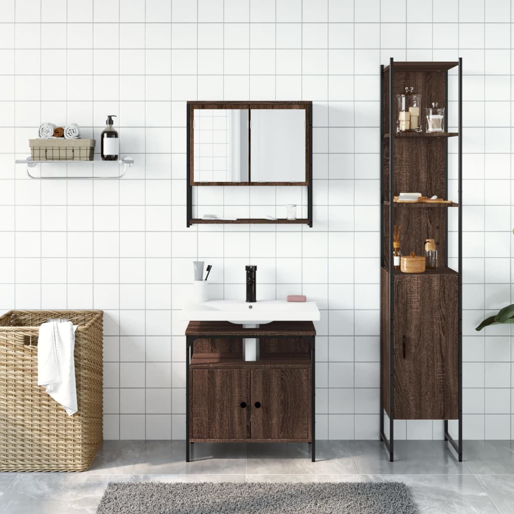 3 Piece Bathroom Furniture Set Engineered Wood