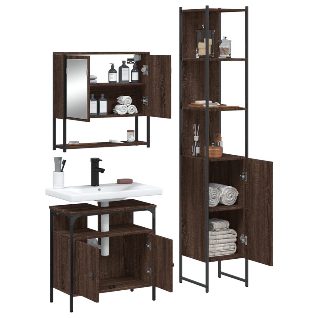 3 Piece Bathroom Furniture Set Engineered Wood