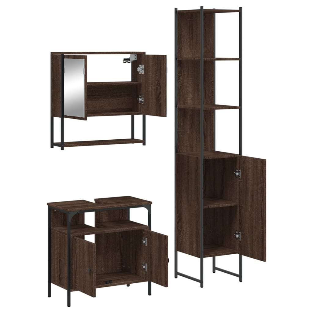 3 Piece Bathroom Furniture Set Engineered Wood