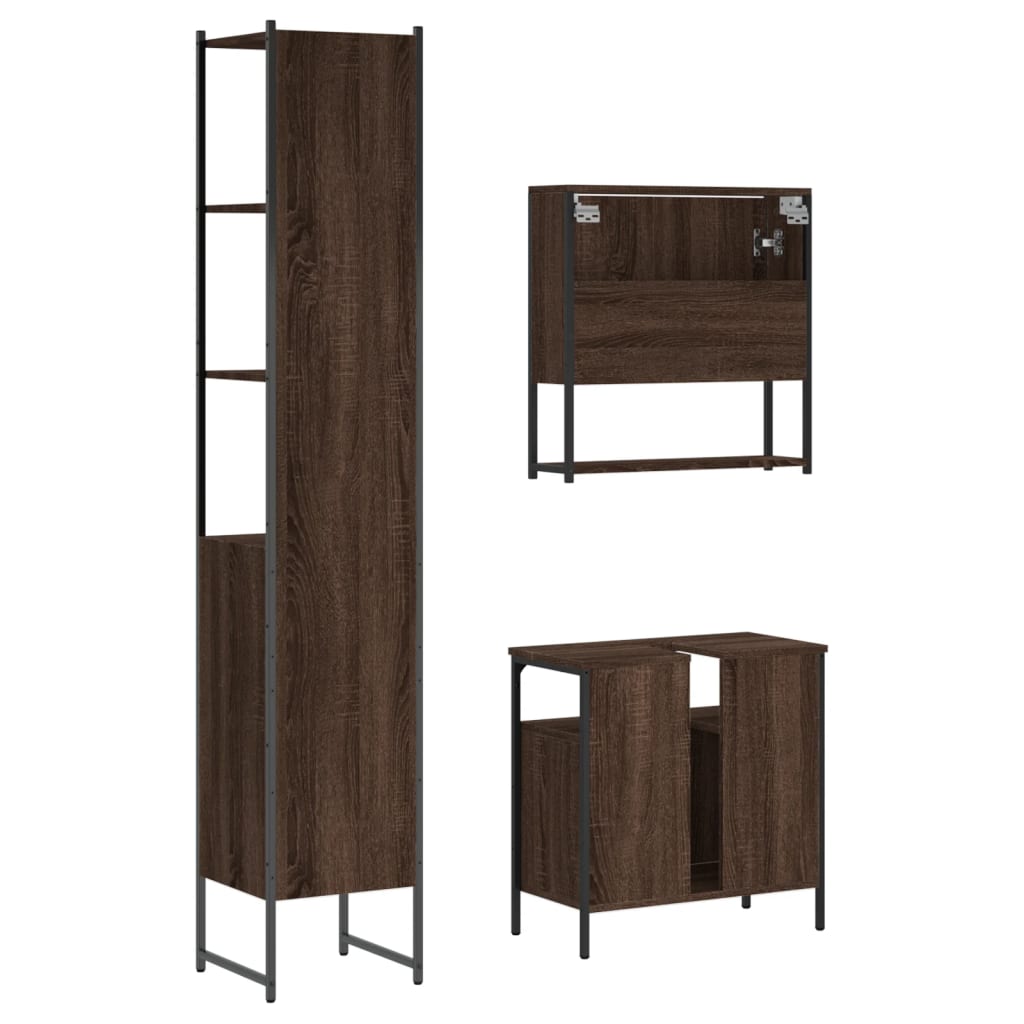 3 Piece Bathroom Furniture Set Engineered Wood