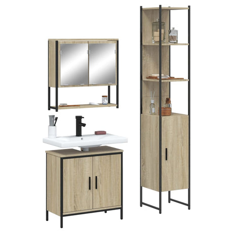 3 Piece Bathroom Furniture Set Engineered Wood