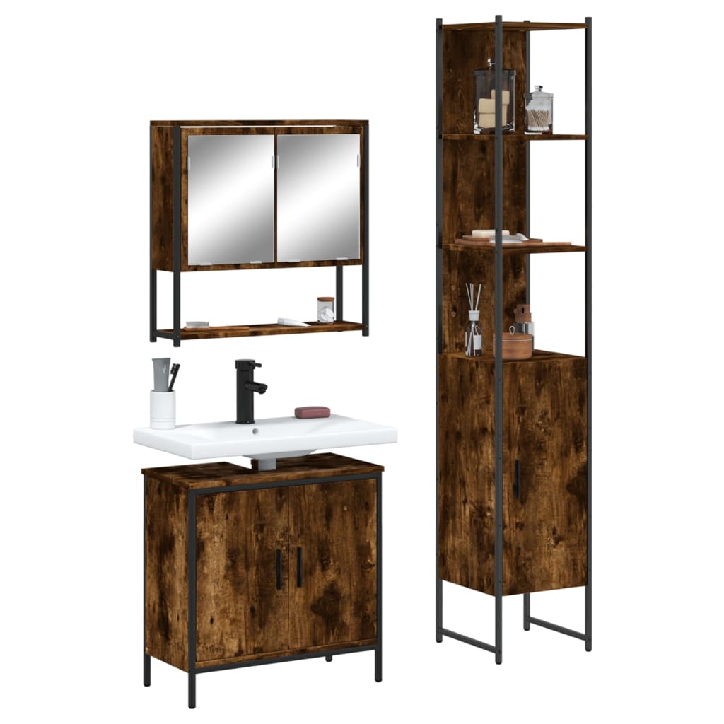 3 Piece Bathroom Furniture Set Engineered Wood