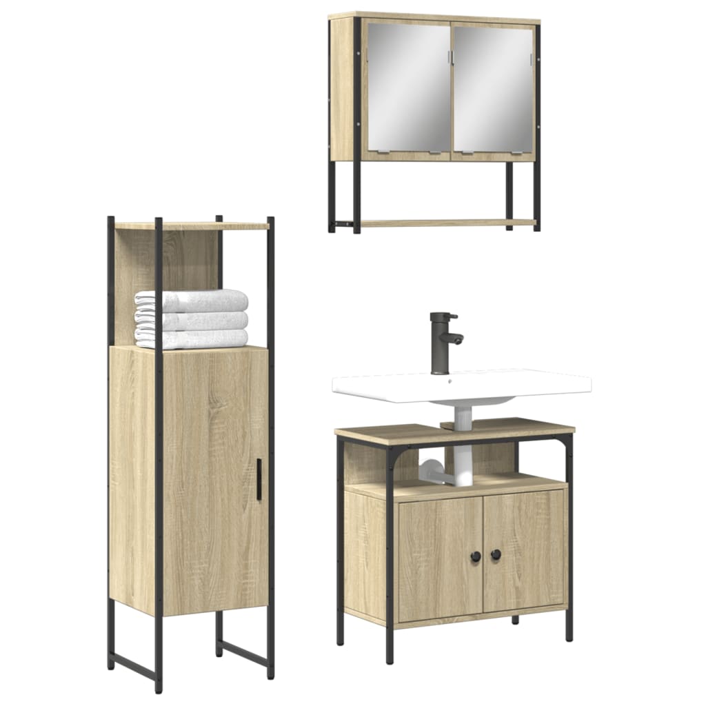 3 Piece Bathroom Furniture Set Engineered Wood