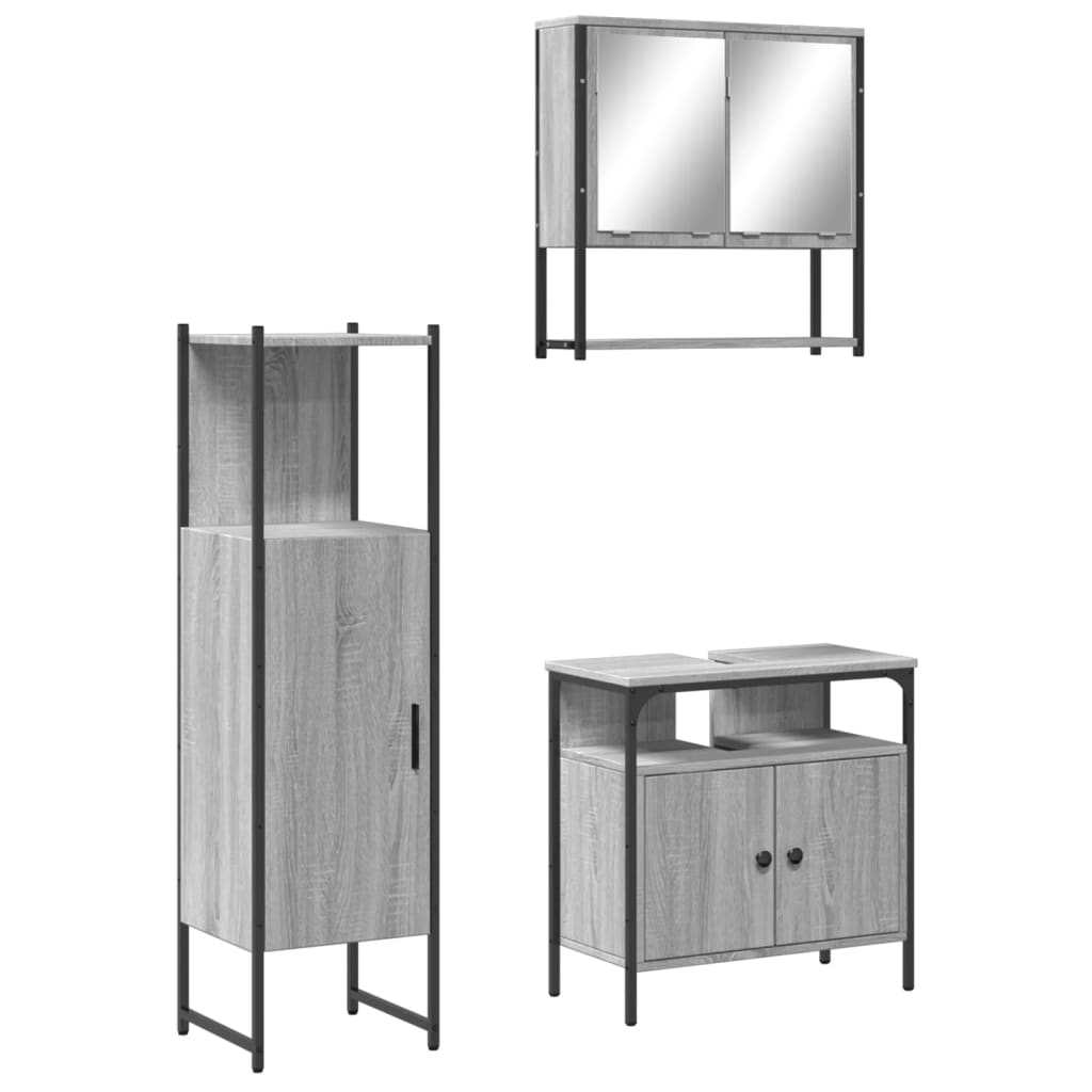 3 Piece Bathroom Furniture Set Engineered Wood