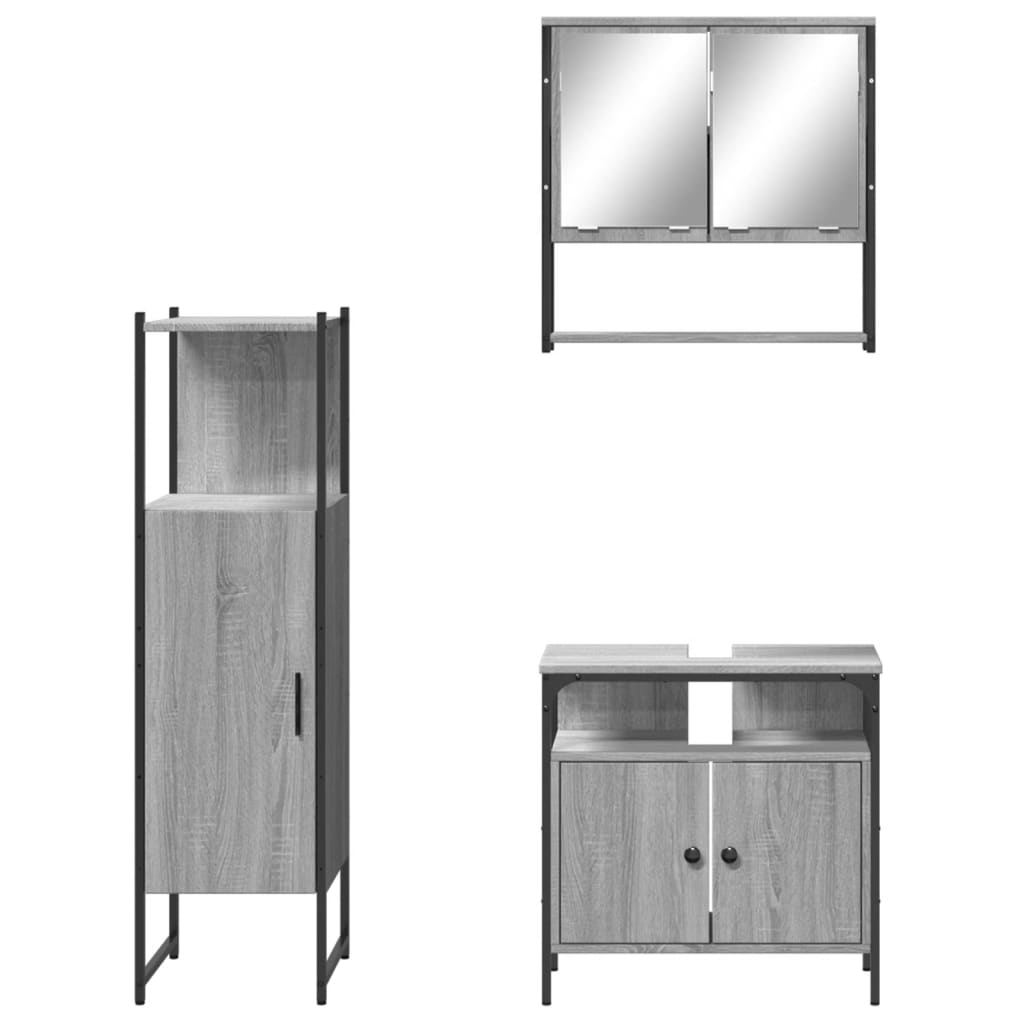 3 Piece Bathroom Furniture Set Engineered Wood