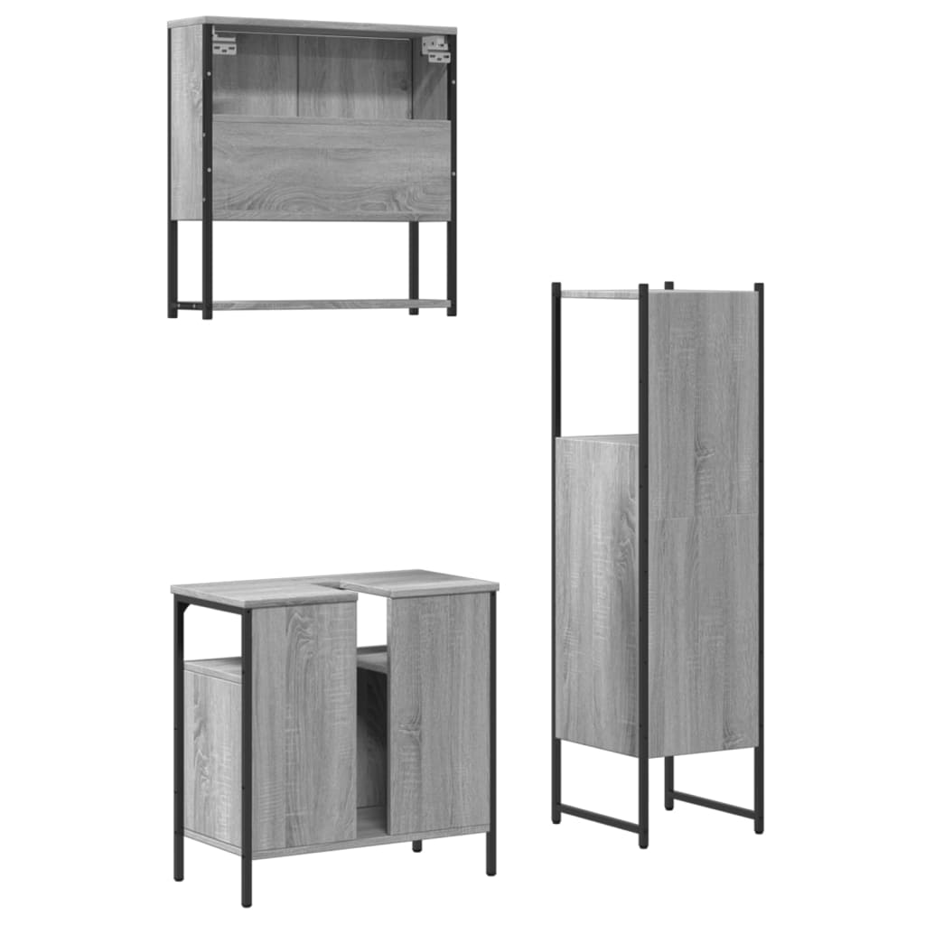 3 Piece Bathroom Furniture Set Engineered Wood