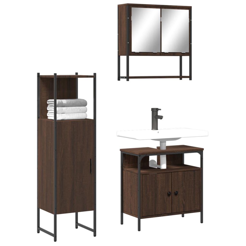 3 Piece Bathroom Furniture Set Engineered Wood