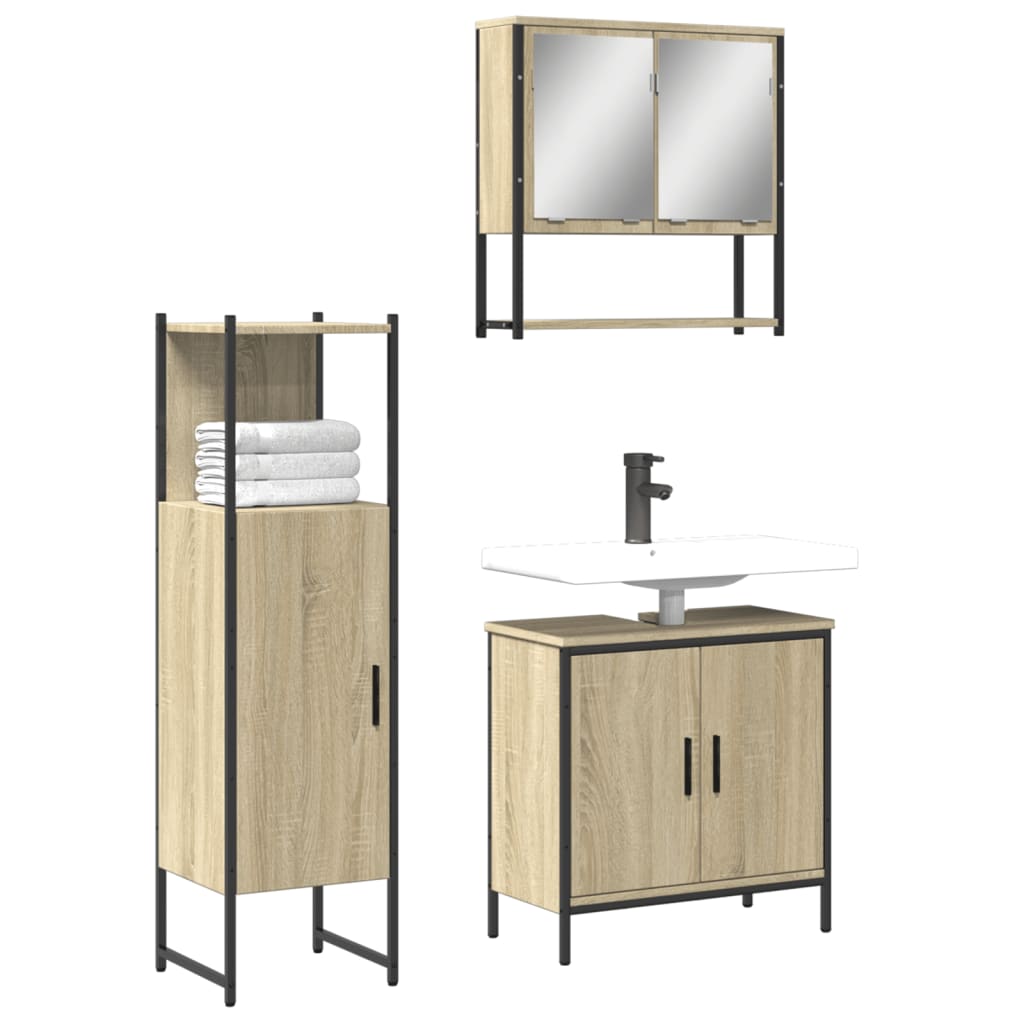 3 Piece Bathroom Furniture Set Engineered Wood