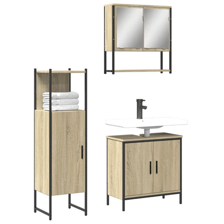 3 Piece Bathroom Furniture Set Engineered Wood