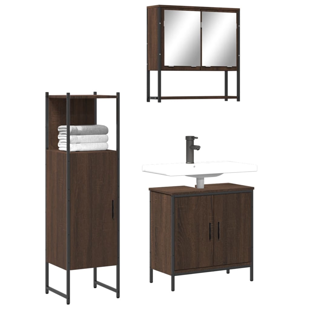 3 Piece Bathroom Furniture Set Engineered Wood