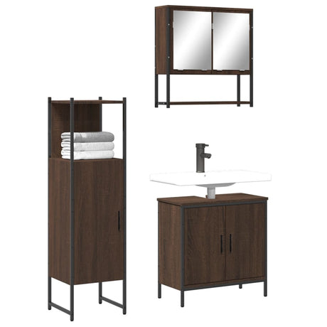 3 Piece Bathroom Furniture Set Engineered Wood