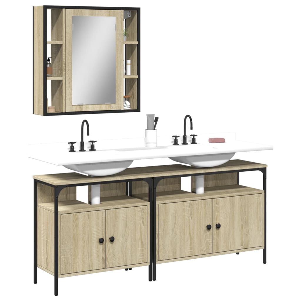 3 Piece Bathroom Cabinet Set Engineered Wood