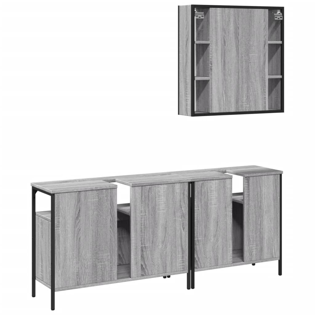 3 Piece Bathroom Cabinet Set Engineered Wood