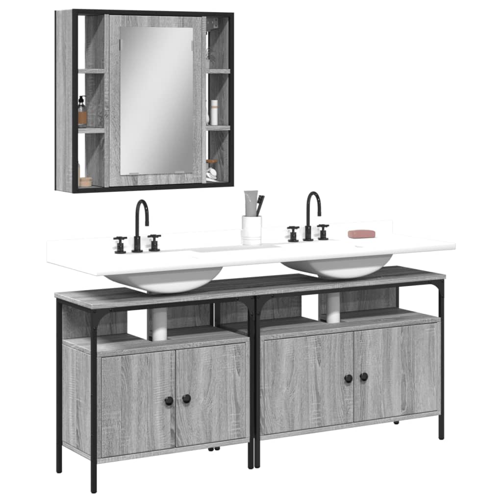 3 Piece Bathroom Cabinet Set Engineered Wood