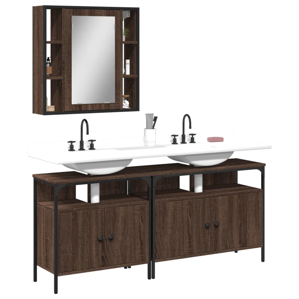 3 Piece Bathroom Cabinet Set Engineered Wood
