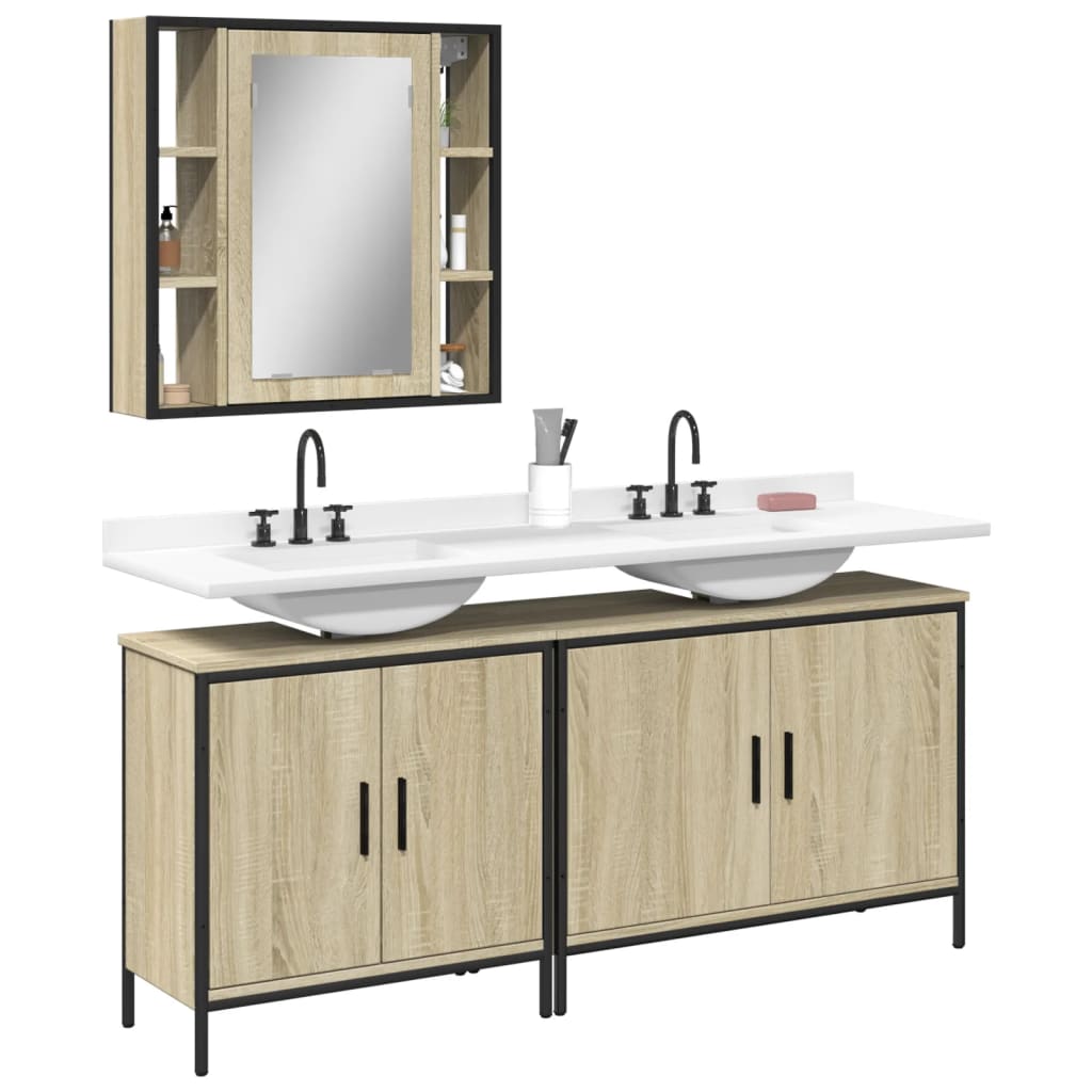 3 Piece Bathroom Cabinet Set Engineered Wood