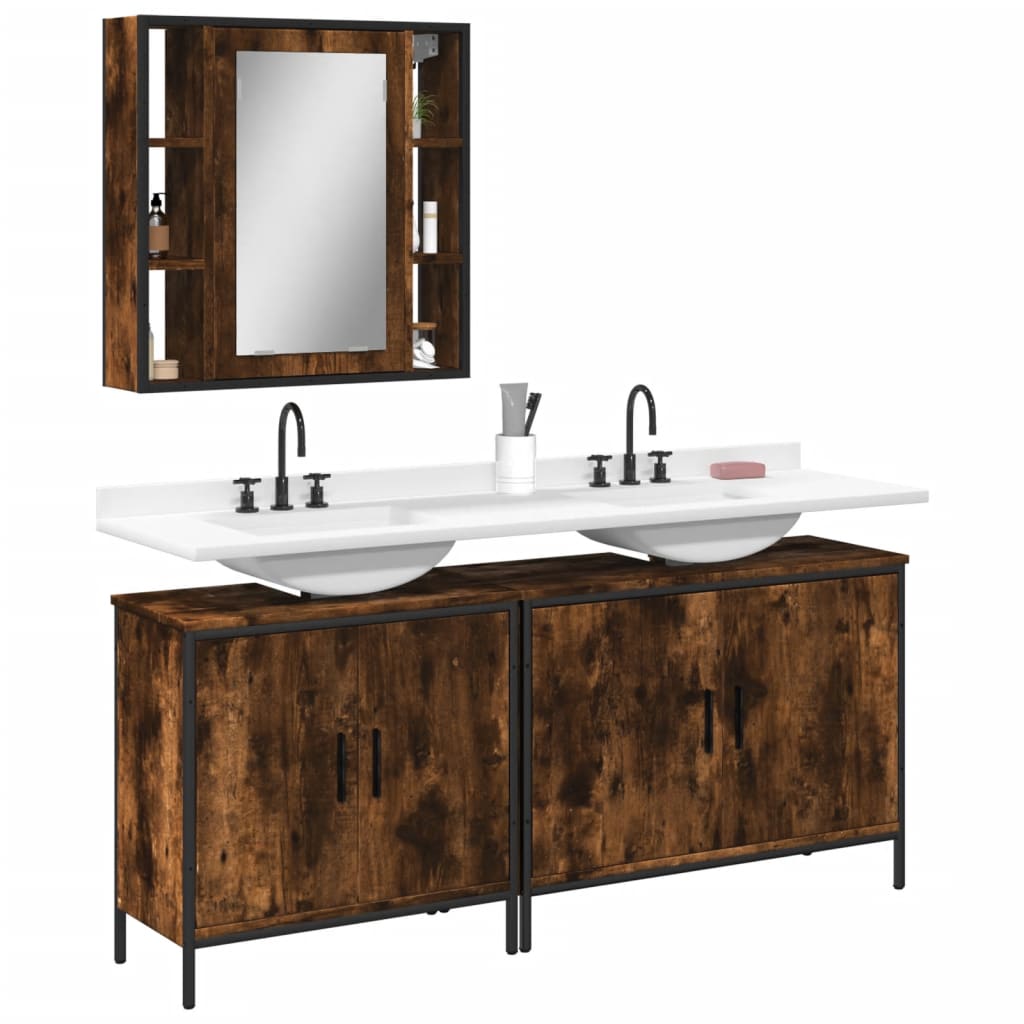 3 Piece Bathroom Cabinet Set Engineered Wood