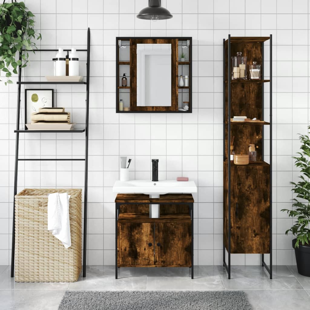 3 Piece Bathroom Cabinet Set Engineered Wood