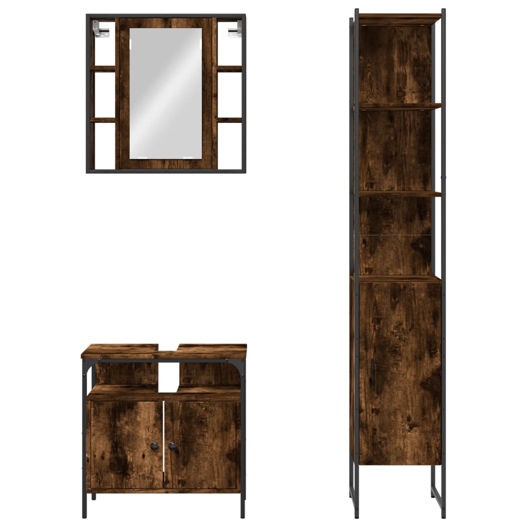 3 Piece Bathroom Cabinet Set Engineered Wood