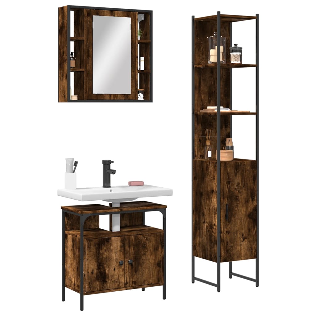 3 Piece Bathroom Cabinet Set Engineered Wood