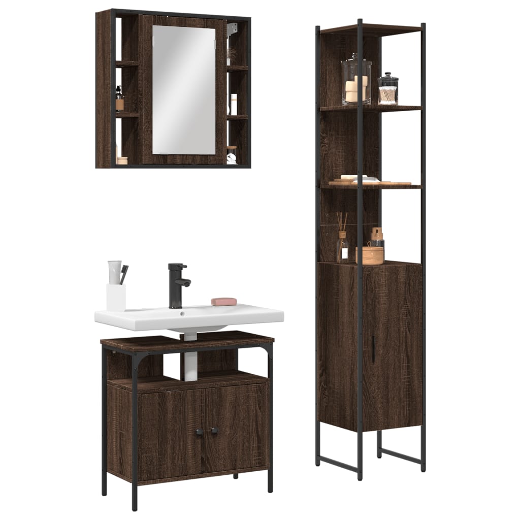 3 Piece Bathroom Cabinet Set Engineered Wood