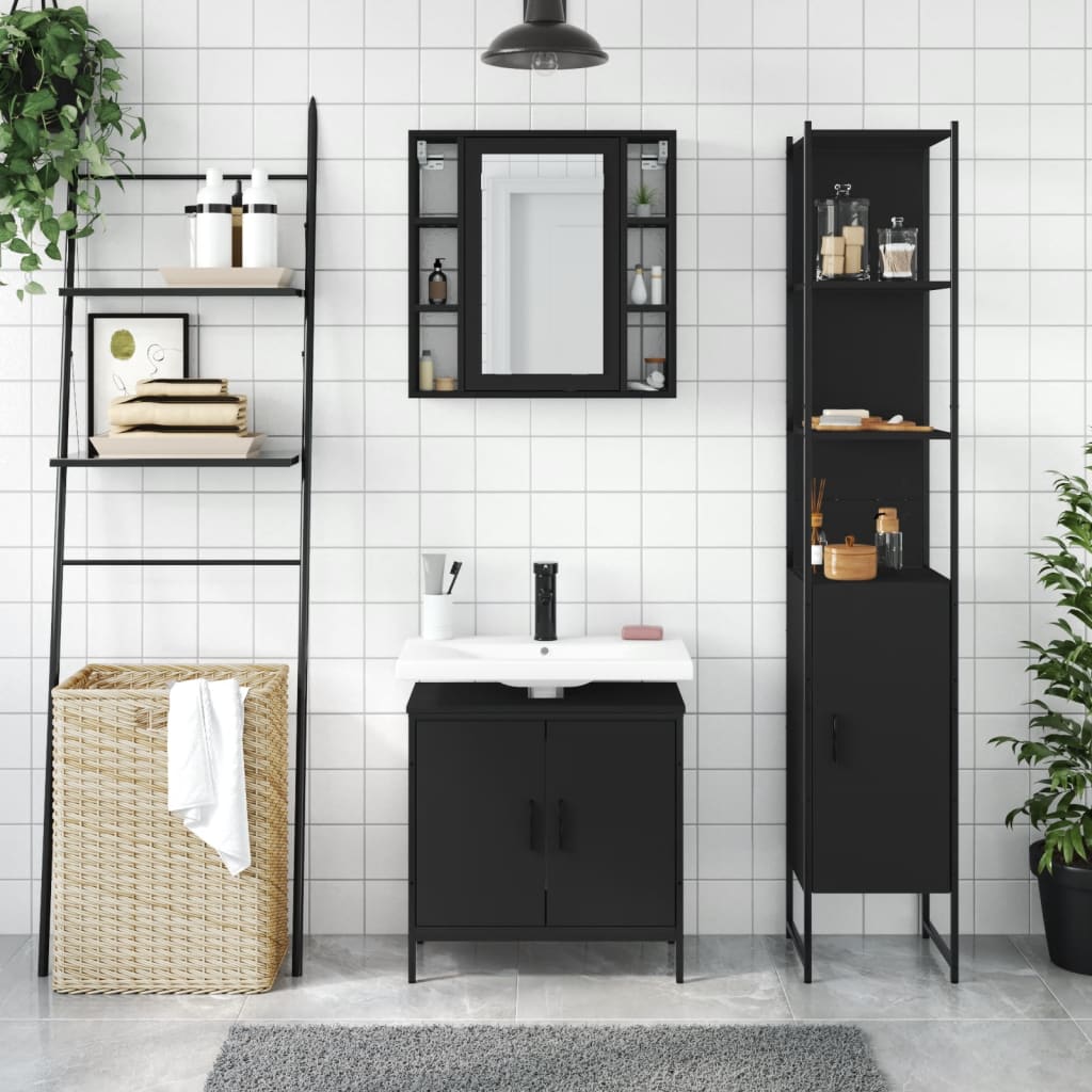 3 Piece Bathroom Cabinet Set Engineered Wood