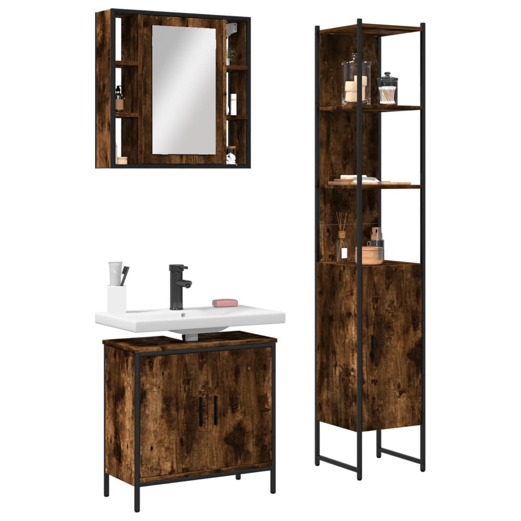 3 Piece Bathroom Cabinet Set Engineered Wood