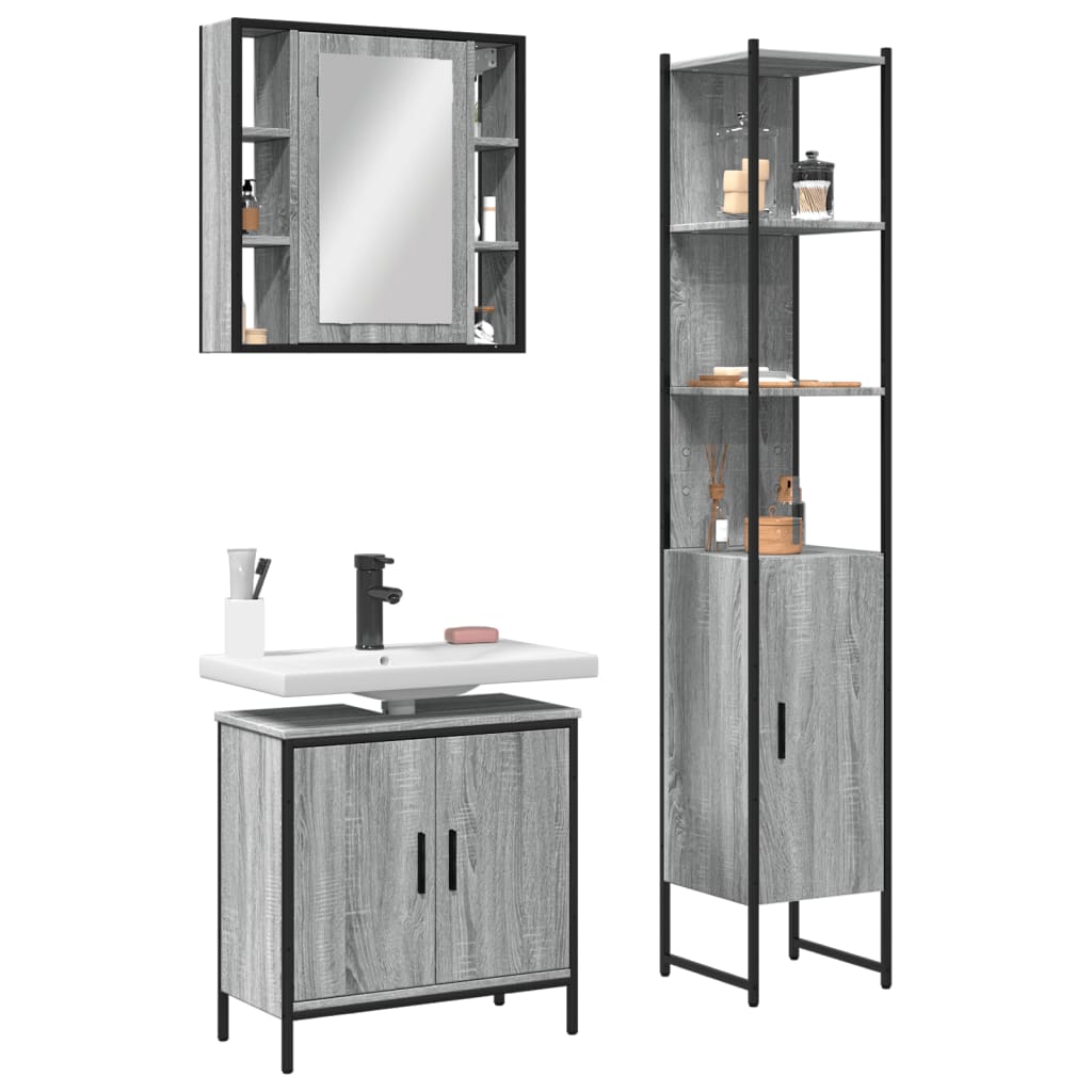 3 Piece Bathroom Cabinet Set Engineered Wood