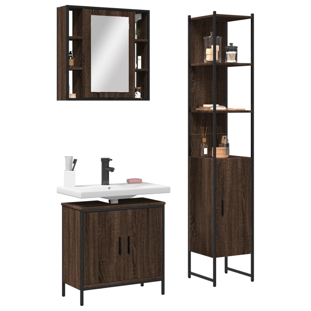 3 Piece Bathroom Cabinet Set Engineered Wood