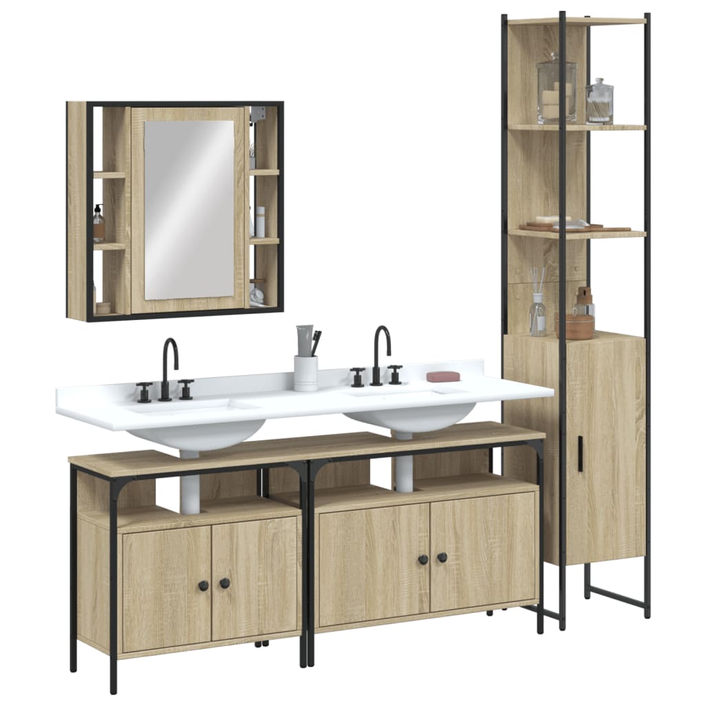 4 Piece Bathroom Cabinet Set Engineered Wood