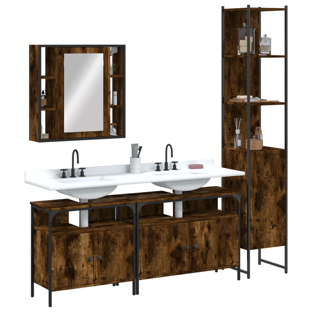 4 Piece Bathroom Cabinet Set Engineered Wood