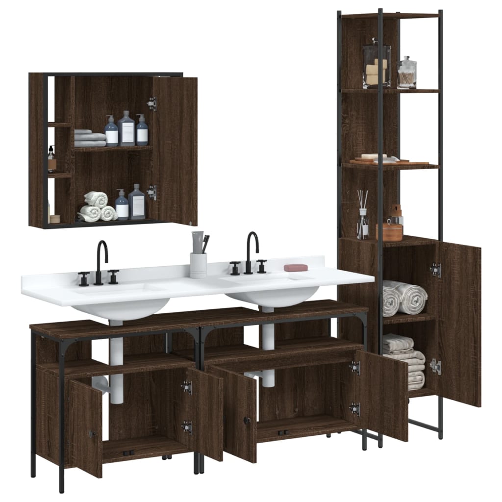 4 Piece Bathroom Cabinet Set Engineered Wood