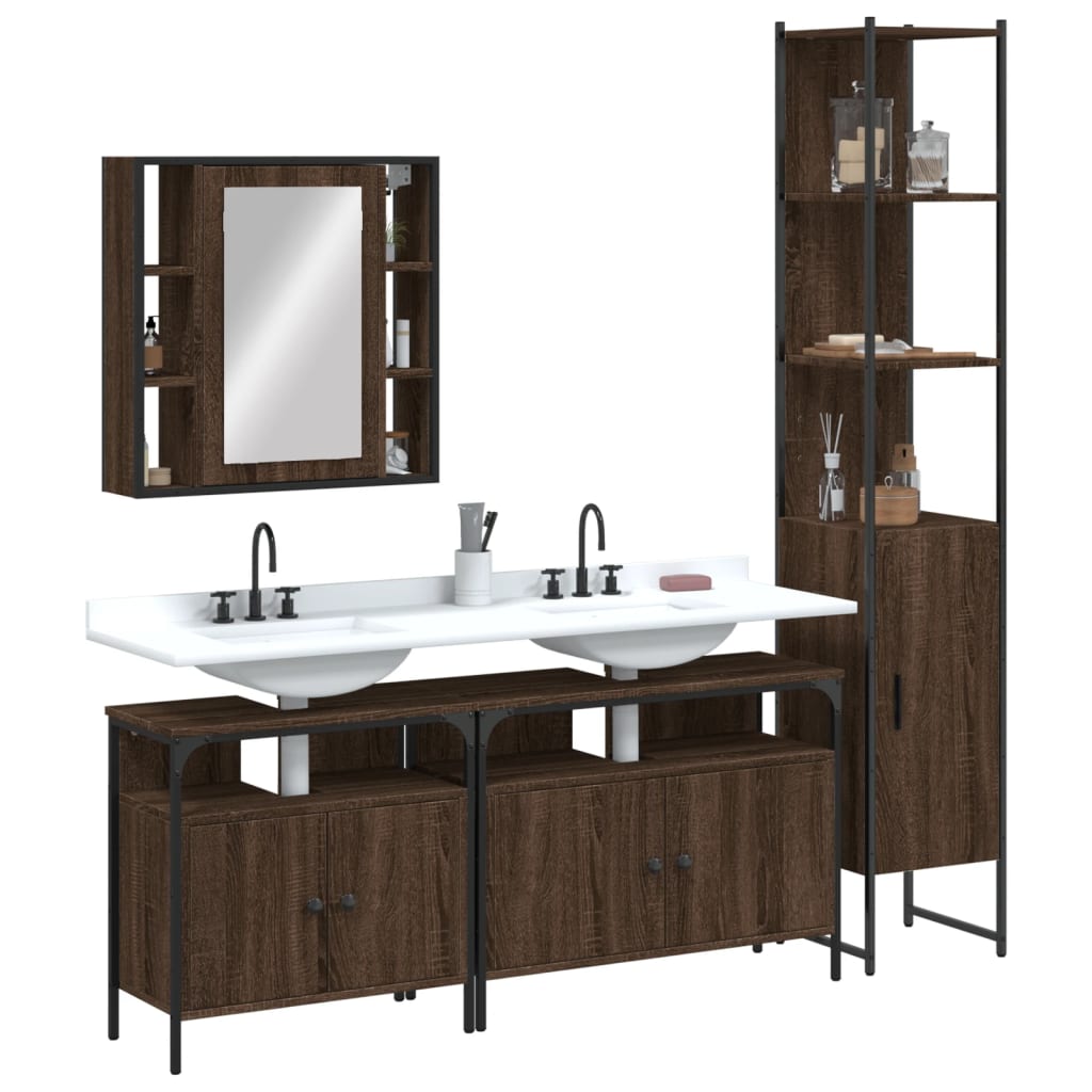 4 Piece Bathroom Cabinet Set Engineered Wood