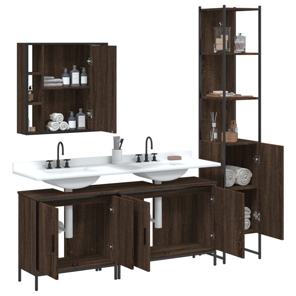 4 Piece Bathroom Cabinet Set Engineered Wood