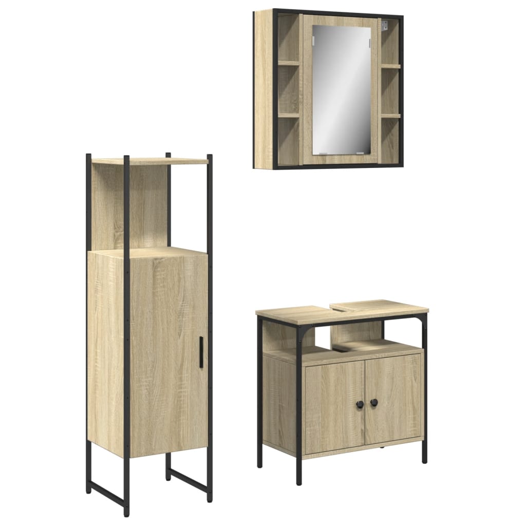 3 Piece Bathroom Cabinet Set Engineered Wood