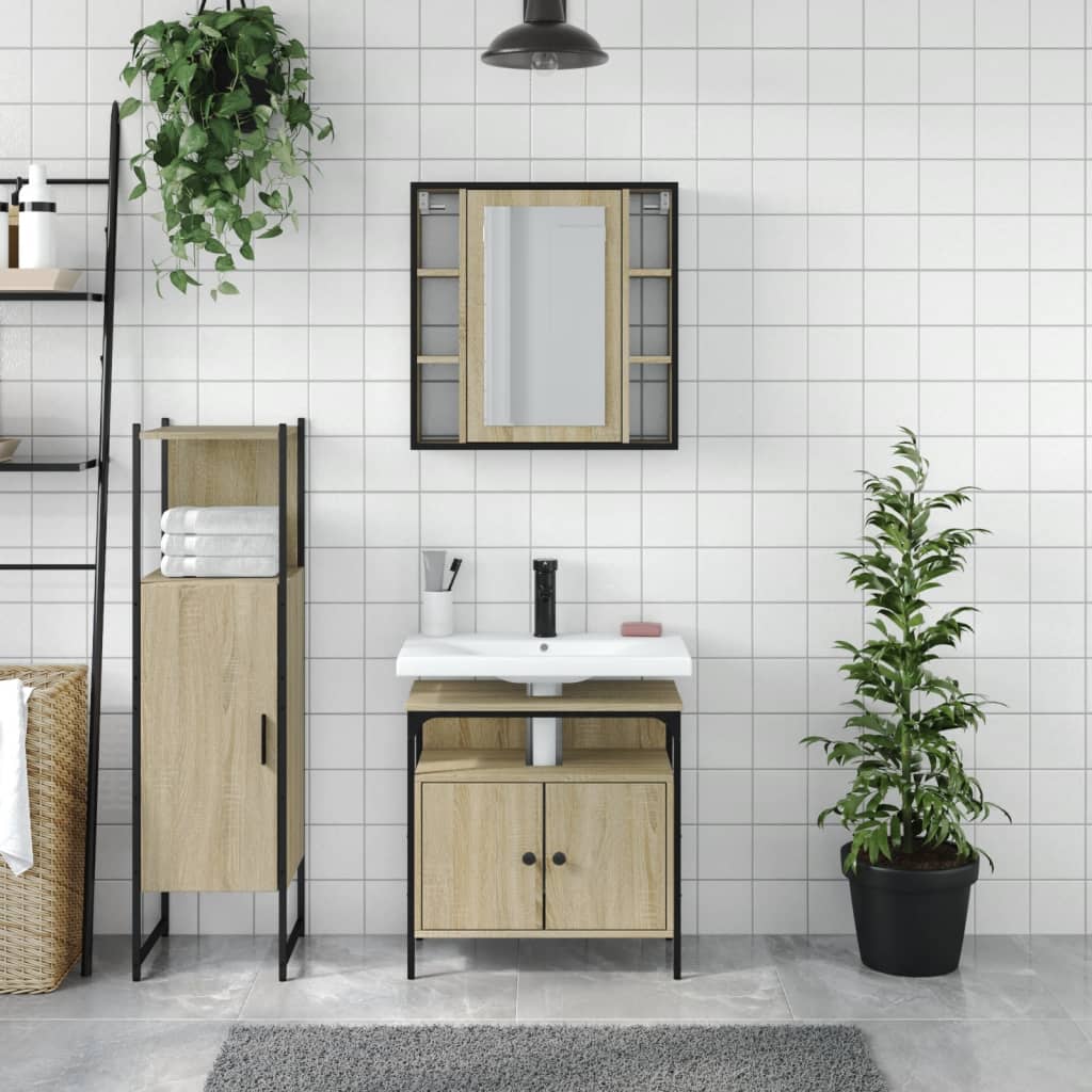 3 Piece Bathroom Cabinet Set Engineered Wood