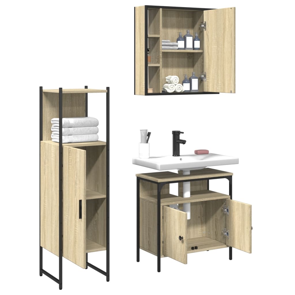 3 Piece Bathroom Cabinet Set Engineered Wood