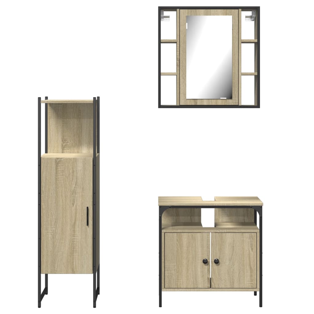3 Piece Bathroom Cabinet Set Engineered Wood