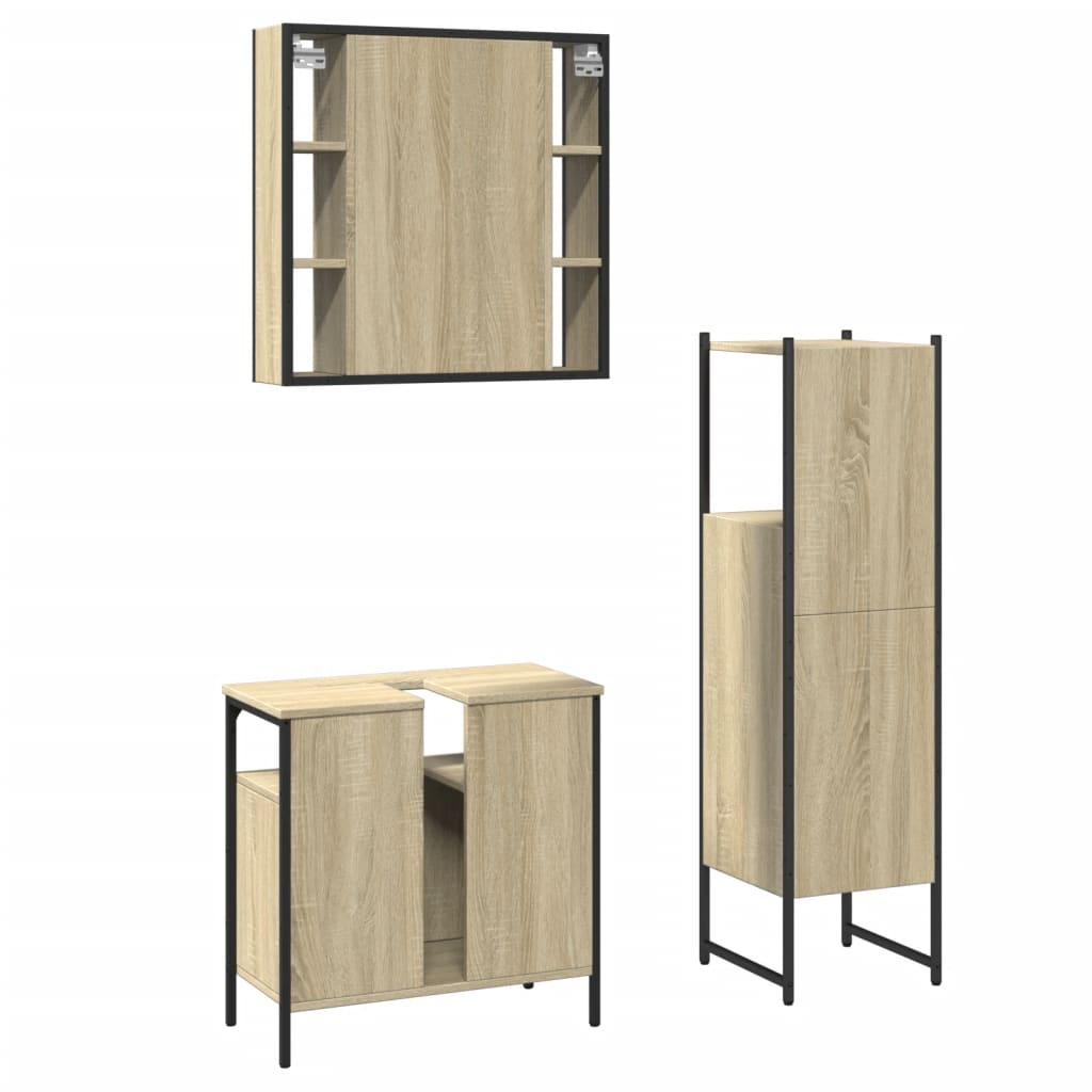 3 Piece Bathroom Cabinet Set Engineered Wood