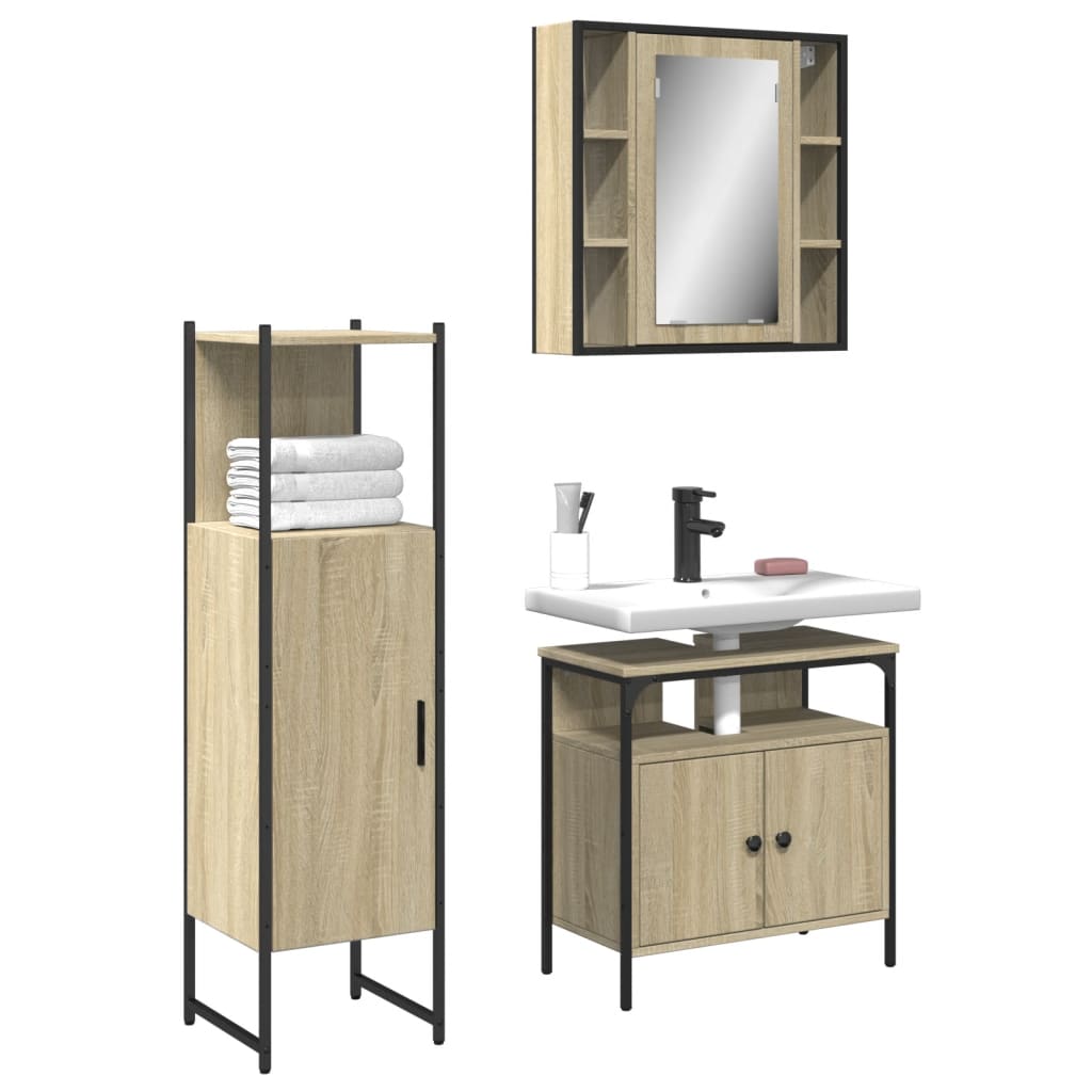 3 Piece Bathroom Cabinet Set Engineered Wood